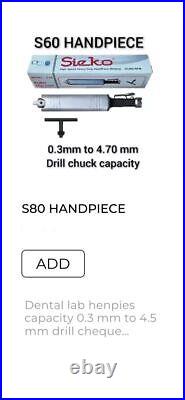 S60 Handpiece Sieko High Speed Dental Lab 0.3 mm To 4.70 mm Drill Chuck Capacity